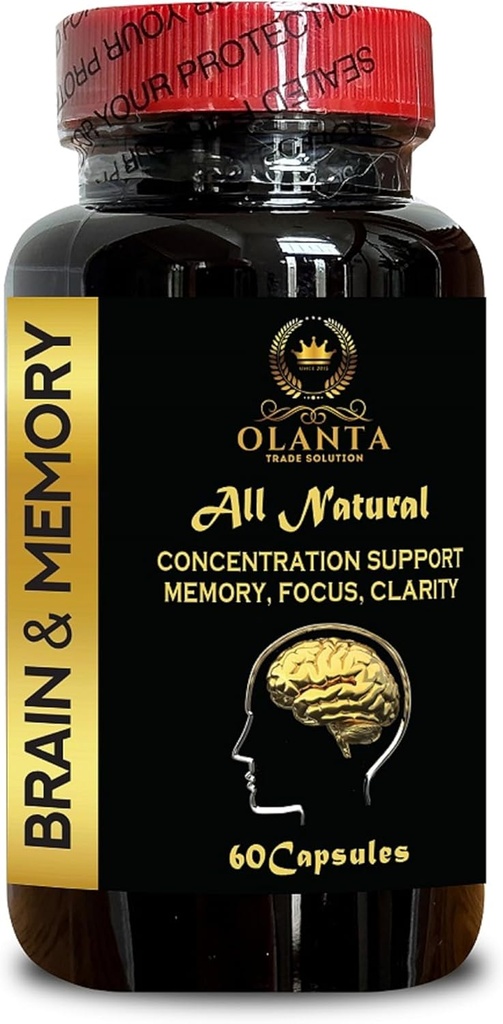 Brain and Memory Support - Natural Brain Supplement, Alerness, Gingko Biloba, Focus & Concentration, Cognivive Support - 1 flaske 60 kapsler
