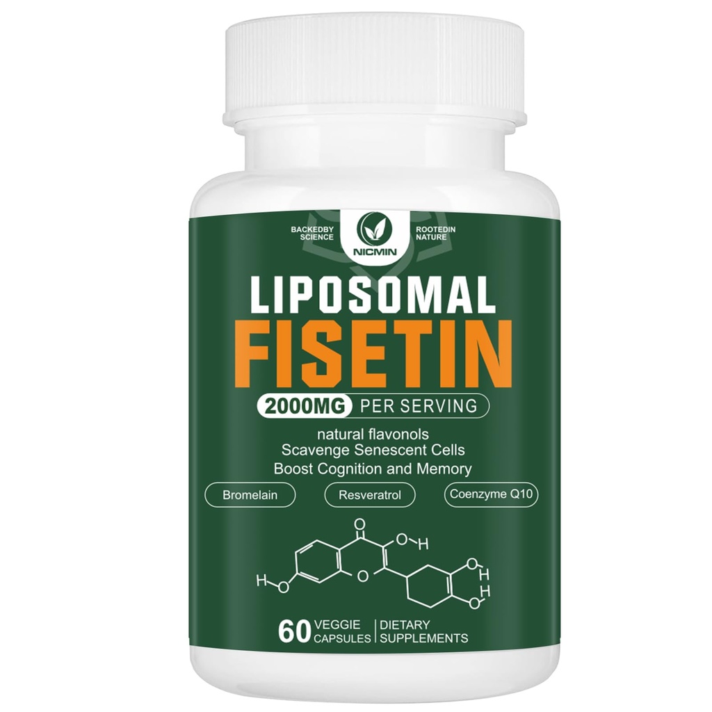 Liposomal Fisetin Supplement, 2000MG, 98% Pure Fisetin Polyphenoler Antioxidanter, med Quercetin, TMG og Resveratrol, for sund aldring, kognitiv support, 60 kapsler