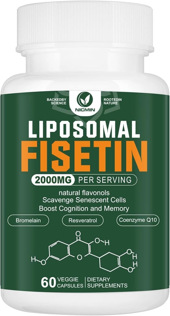Liposomal Fisetin Supplement, 2000MG, 98% Pure Fisetin Polyphenoler Antioxidanter, med Quercetin, TMG og Resveratrol, for sund aldring, kognitiv support, 60 kapsler