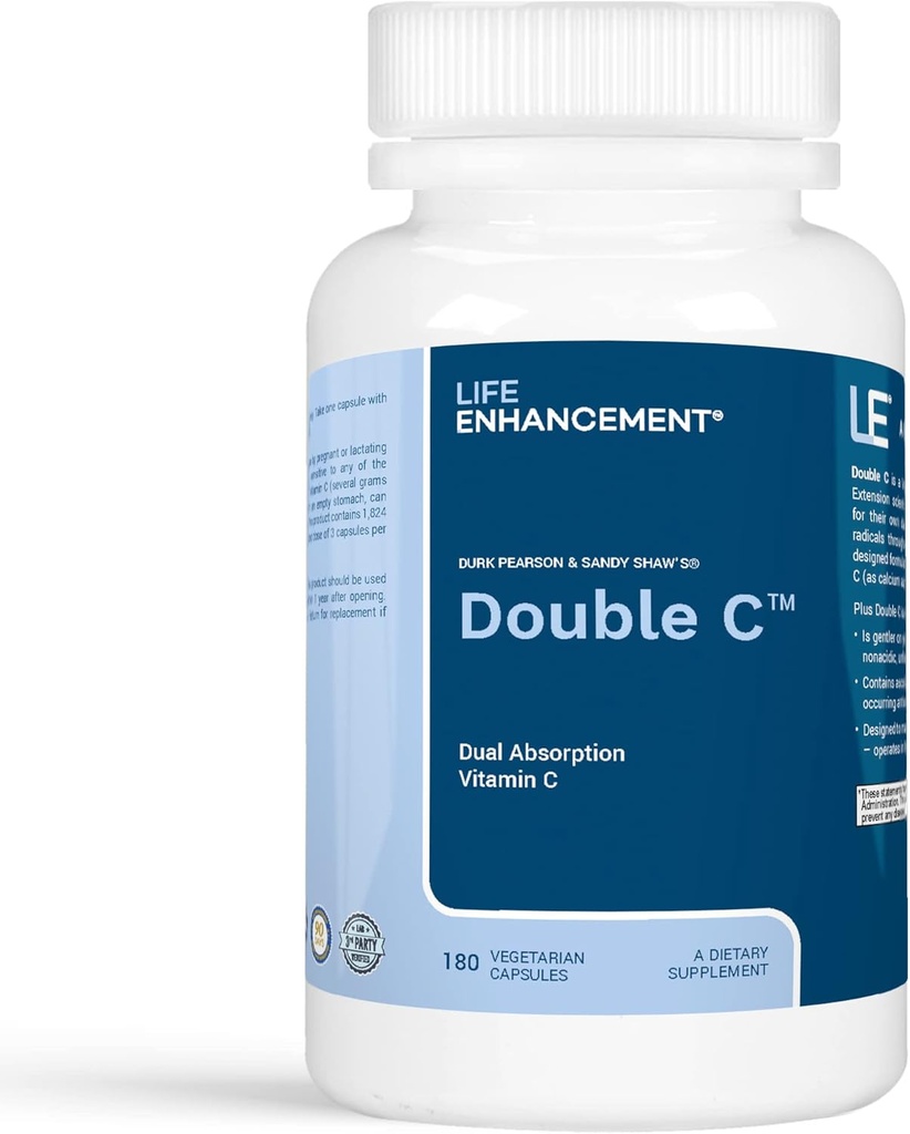Life Enhancement Double C - Max Absorption 608 mg Buffered Vitamin C (Calcium Ascorbate and Ascorbyl Palmitate) & 61 mg Calcium - 180 Capsuls