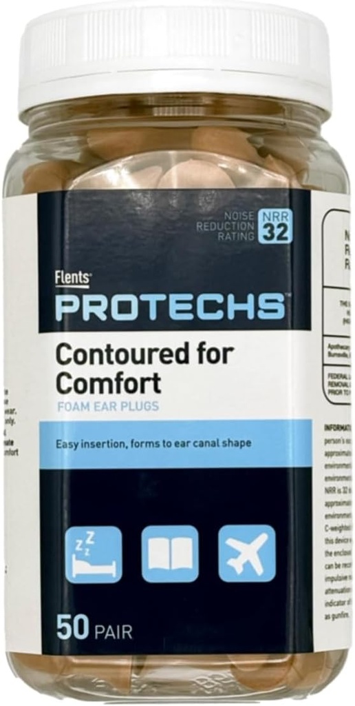 Flints Protechs Disponible Foam Ear Plugs, Contoured for Comfort, Ideel til arbejde, Kraftig støj, tunge maskiner, Byggeri, Studerende, Skydning & Rejser, NRR 32, Beige, Let at bruge, 50 Par