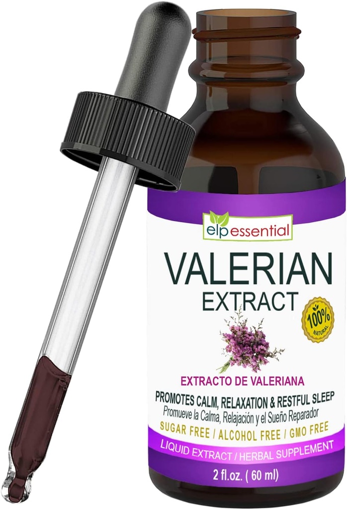 ELP ESSENGAL Valerian Root Extract Drops Yep 124; 2 fl oz Yep 124; Sugar Free, Alkohol Free, Non- GMO Gluten Free Liquid
