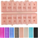 Foldbar pille Organizer 2 gange om dagen w / Etched Labels -Dual Protection & Portable Weekly AM PM Pill Box, 7 dages medicin Container, Stor rejse Pill sag for uge Dagligt tillæg Vitamin - Pink