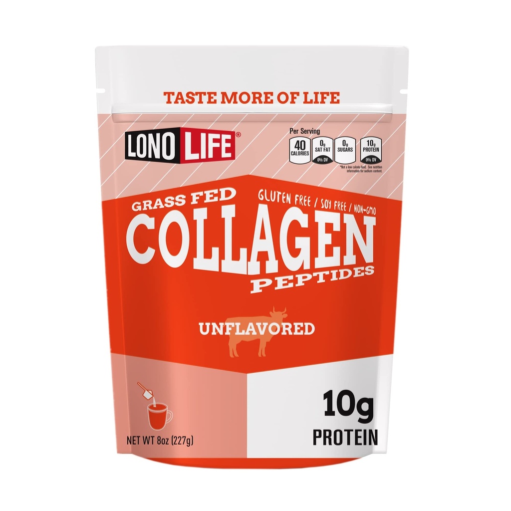 LonoLife - Unflavored Collagen Peptider med 10g Protein, Paleo og Keto Friendly, 8 -Ounce Bulk Container - Packaging May Vary