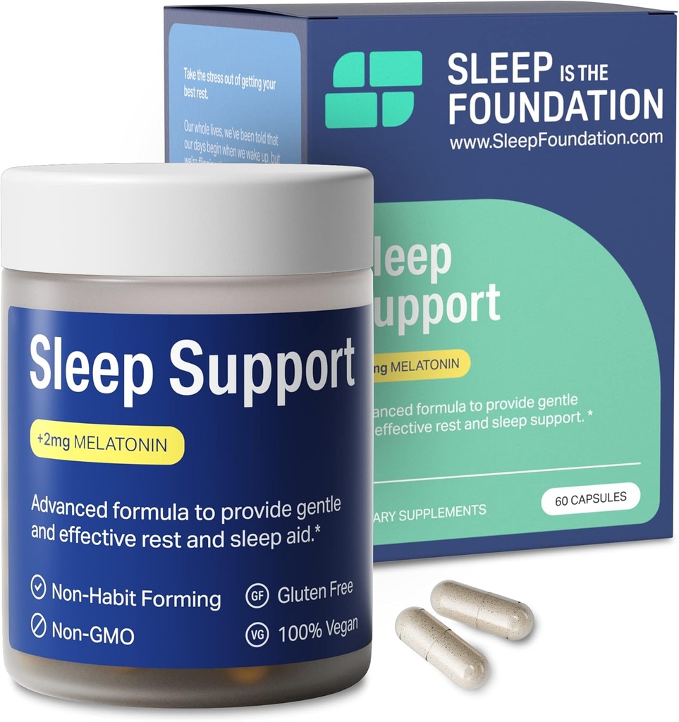 Søvnstøtte med 2 mg melatonin - sovepiller med GABA, L- Theanin & kamille - Non-Habit Danning Sleep Supplement, 60 kapsler