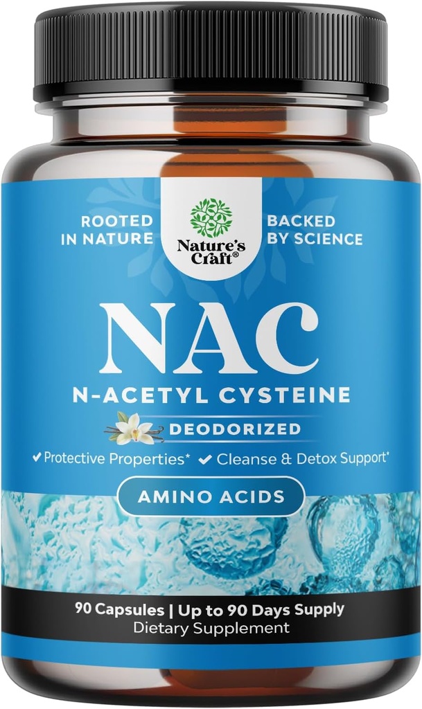 Natures Craft NAC Supplement N- Acetyl Cysteine 600mg- High Absorption NAC 600 mg Kapsler Glutathione Precursor til lever rense Detox Nyrestøtte Lung Health Immunity og Brain Supplement