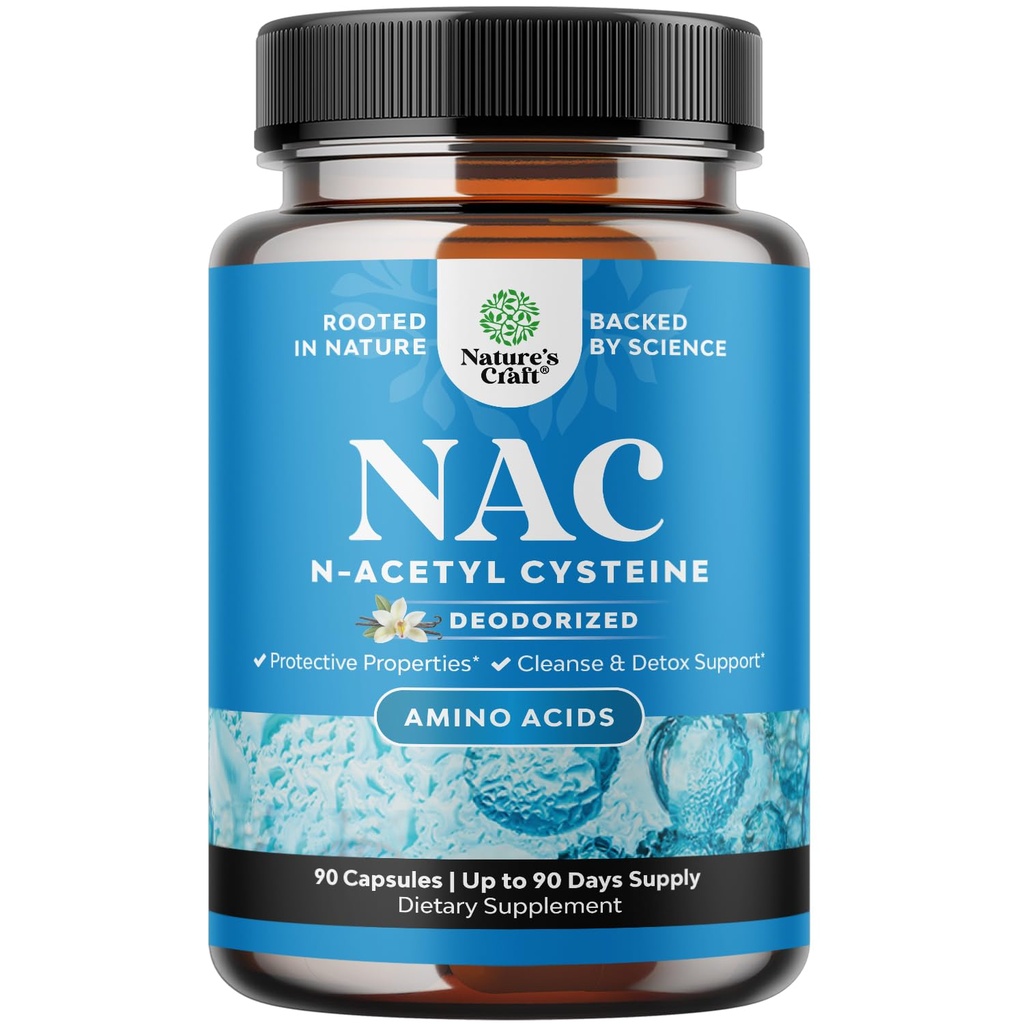 Natures Craft NAC Supplement N- Acetyl Cysteine 600mg- High Absorption NAC 600 mg Kapsler Glutathione Precursor til lever rense Detox Nyrestøtte Lung Health Immunity og Brain Supplement