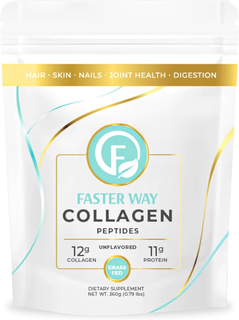 Hurtigere måde - Collagen Peptider - 12g Hydrolyzed Collagen + 11g Protein Per Serving - Hår, Hud & Nails - Aminosyrer - Grass- Fed - Sukker, Gluten & Dairy Free - Non-GMO -Unflavored Powder -30 Servere