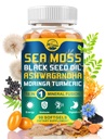 Nature 's live Organic Sea Moss Softgel, med Black Seed Oil, Ashwagandha, Bladderwrack, Ginger, Burdock Root, Manuka Honey, Cinnamon for Immunsystem, Hud, Energi, 90 Softgels, 1 Pack