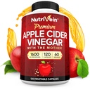 Nutrivein Premium Apple Cider Vineddike Kosttilskud med mor - 1600 mg - 120 Apple Cider Vineddike Kapsler: ACV piller til fordøjelse, Keto, Rengøring, og Balanceret Nutrition