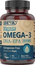 DEVA Vegan Omega-3 DHA EPA Supplement Once- Per- Day Softgel 300 MG - Carrageenan Gelatine & Gluten Free - Non-Fish Algae Oil Fede Acids - 90 Softgels