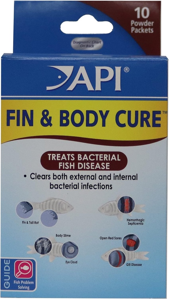 API FIN & BODY CURE Ferskvandsfisk pulver medicin 10- Count Box