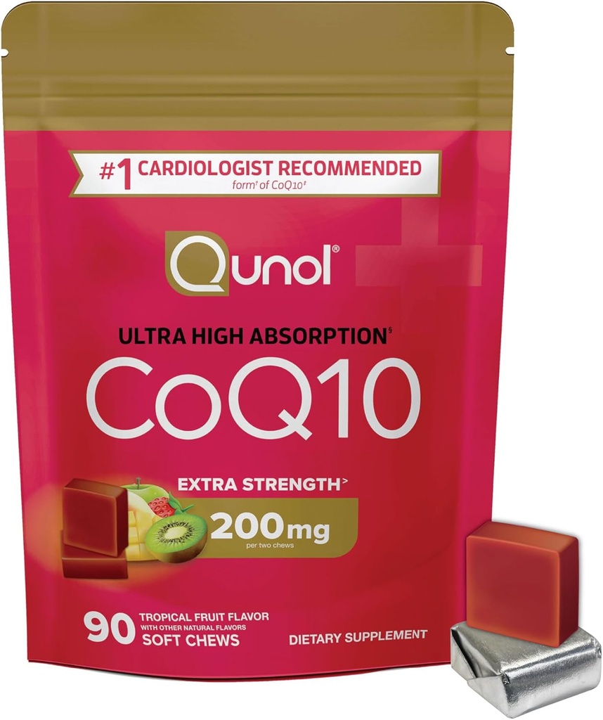 Qunol CoQ10 200mg bløde tykkelser, ekstra styrke & Ultra høj Absorption Coenzym Q10 Supplement, # 1 Kardiolog Anbefalet supplement for hjerte sundhed, 90 Tæl