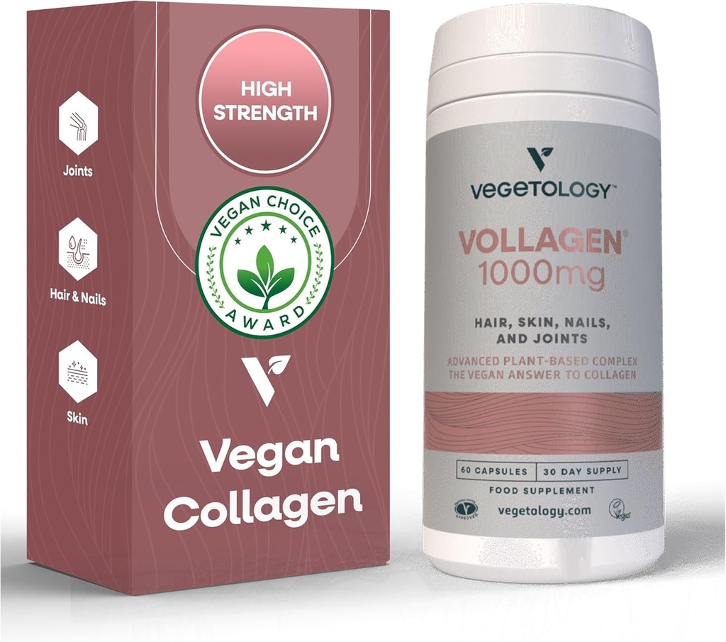 VEGETOLOGY Vollagen Plant Based Complex – Plant Based Protein Alternative to Collagen – Amazing Hair Skin Nails Supplement – Delivers a Complex of Amino Acids (1000 mg - 60 Tablets)