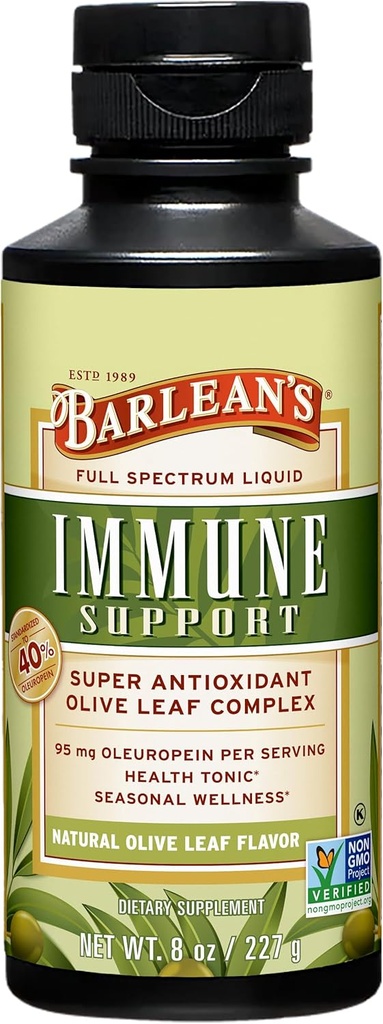 Barlean 's Olive Leaf Complex Liquid immun Support, 95mg Oleuropein Antioxidanter, 8 oz