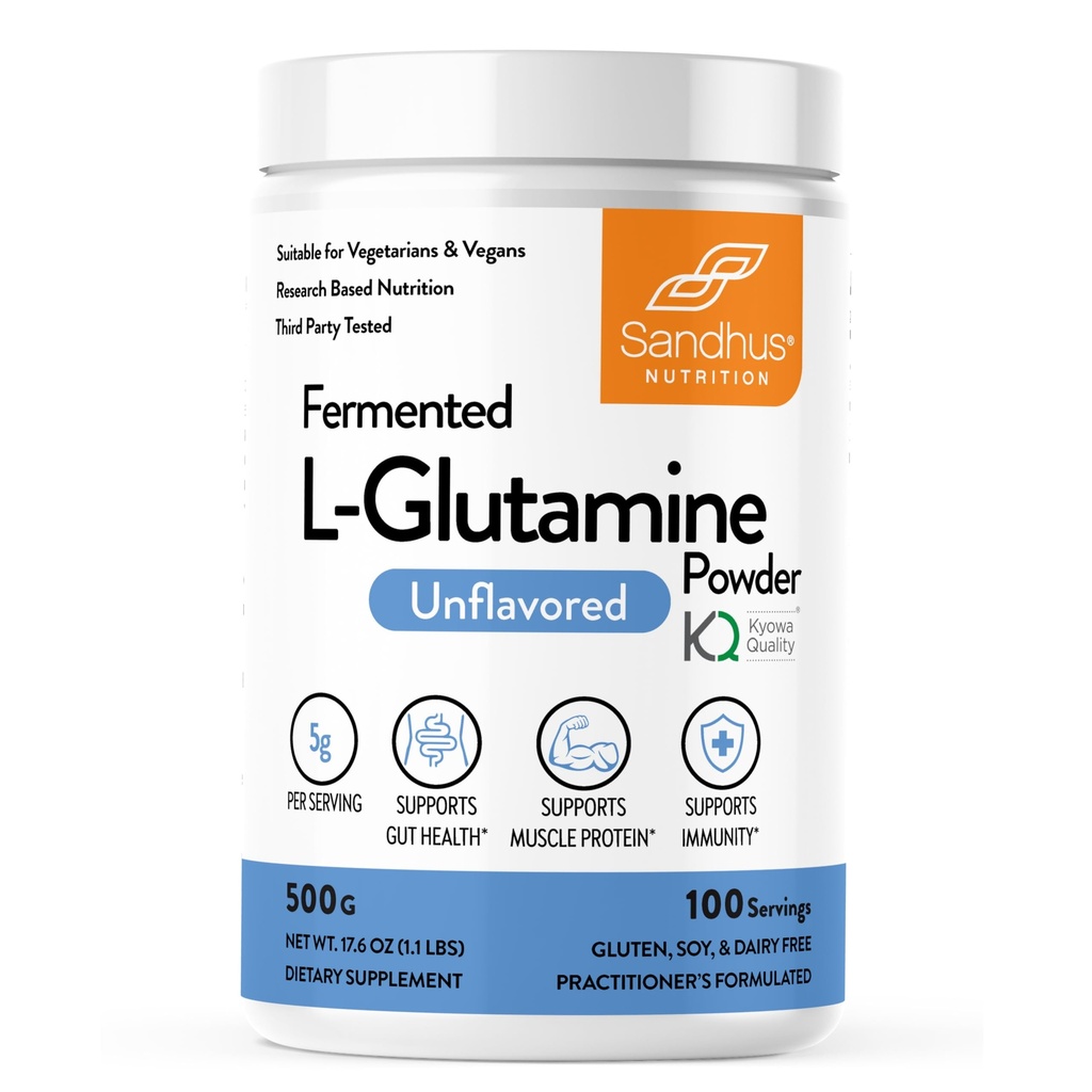 Sandhu 's L- Glutamin Powder Budding124; 100 Servering, 500 Gram, 17.6 Oz., Stor Størrelse, 3 Måneder Supply 124; Lavet i USA Budding124; Non- GMO, Aminosyre supplement til muskelstøtte og Gut sundhed