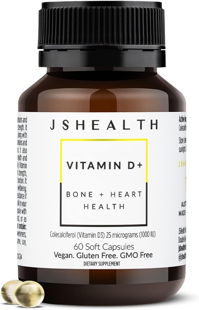 JSHealth Vitamin D3 1000iu supplement til sund muskelfunktion, ben og hjerte sundhed, og immunforsvar