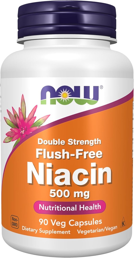 Now Foods Supplements, Niacin (Vitamin B-3) 500 mg, Flush- Free, Double Strength, Nutritional Health, 90 Veg Kapsler