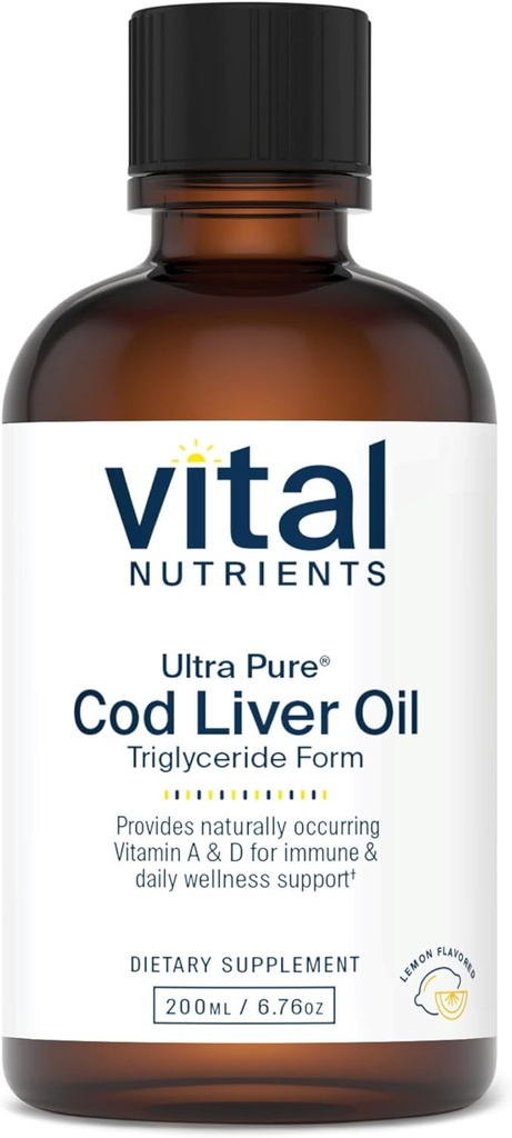 Vital Nutrients - Ultra Pure Cod Lever Oil 1025 (Pharmaceutical Grade) - 100% Pure Norwegian Cod Lever Oil - 200 ml per flaske