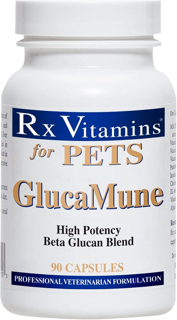 Rx Vitaminer GlucaMune - hund & kat immunforsvar supplement med Beta Glucan - Daglige vitaminer til indendørs katte - Hjælp i Feline & Canine Skøge Care, Gut Health - 90ct