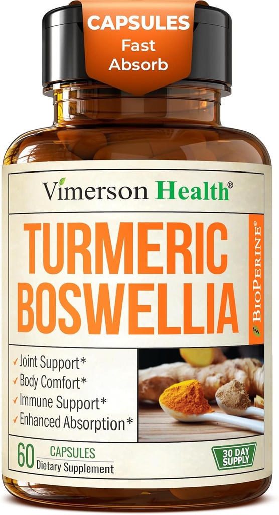 Gurkemeje tillæg med Boswellia Serrata, Gingerrod, Økologisk Gurkemeje Pulver & Sort Pepper - 95% Curcuminoids Gurkemeje tillæg med Boswellia ekstrakt - 60 Gluten Free Tumerisk Kapsler