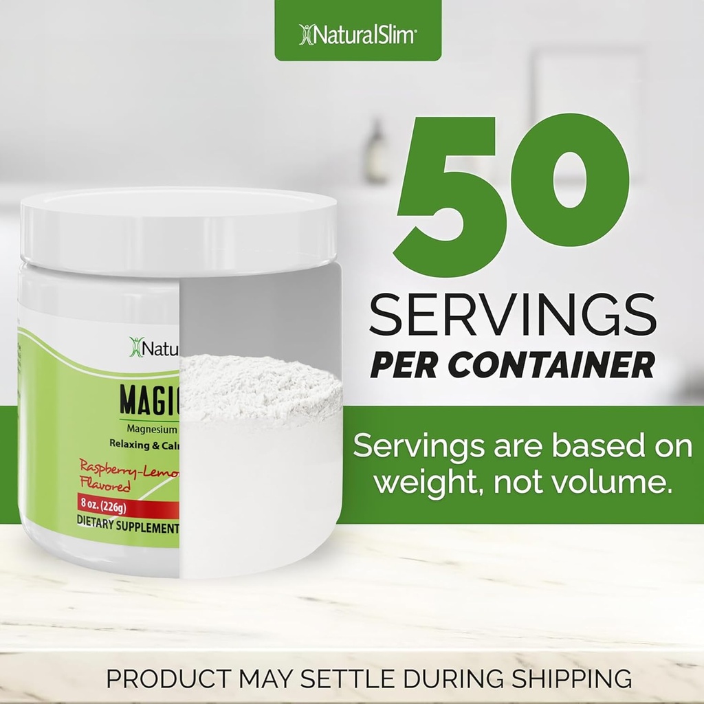 NaturalSlim Magicmag Pure Magnesium Citrate Powder Stress, Forstoppelse, Muscle, Heart Health, og Søvnighed Support Buddy 124; Raspberry Lemon Magnesium Supplement - 8oz Drink Mix (2 Pack)