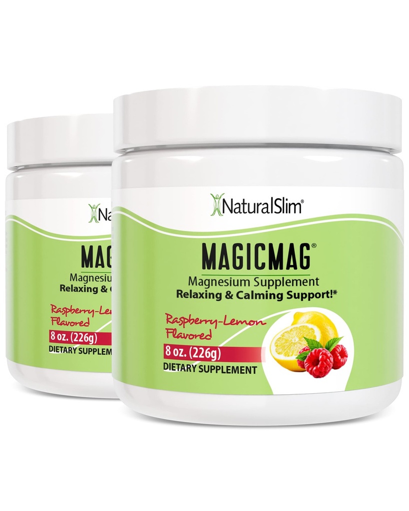 NaturalSlim Magicmag Pure Magnesium Citrate Powder Stress, Forstoppelse, Muscle, Heart Health, og Søvnighed Support Buddy 124; Raspberry Lemon Magnesium Supplement - 8oz Drink Mix (2 Pack)