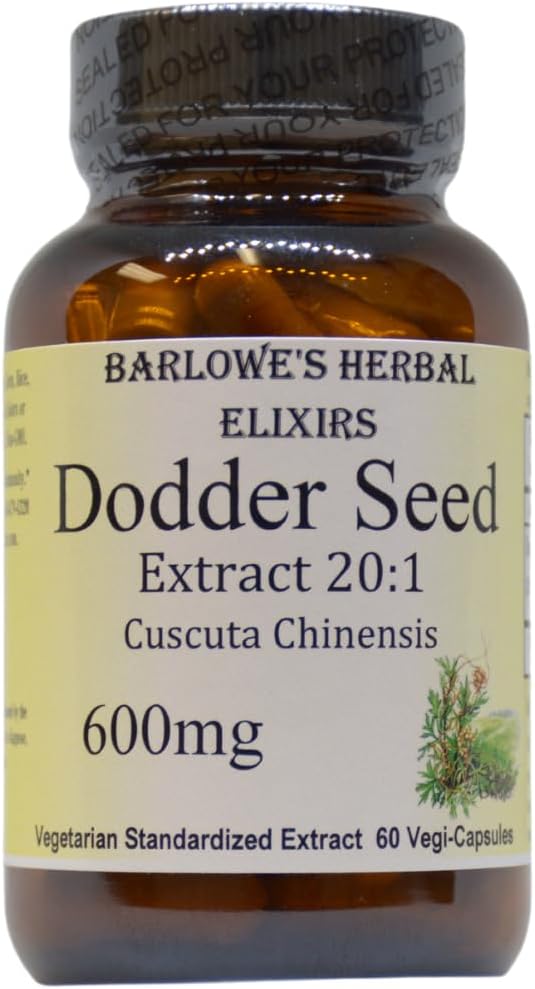 Barlowe 's Herbal Elixirs Dodder Seed (Tu Si Zi) - 124; 20: 1 Extract - 124; 600mg Per Capsule - 124; Nyre Yang & Longevity Support - 124; 60 Veganske Kapsler - 124; Stearate- Free, Additivel- Free, Glass Flasket