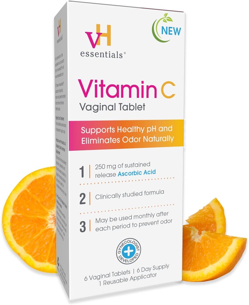 vH essentielle C Vitamin Vaginal Tablet - Borsyre Suppository Alternativ - Understøtter sund pH og eliminerer Vaginal Odor Naturligvis, Suppposites for Vaginal Sundhed 6 Greve, 1 Applikator