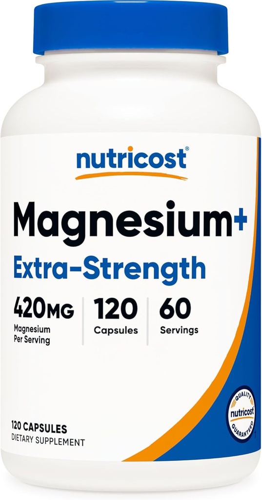Nutricost Magnesium + Extra Strength 420mg, 120 kapsler - 60 Servere. Magnesiumoxid og glycinat - ikke-GMO, Gluten Free, Vegansk Friendly