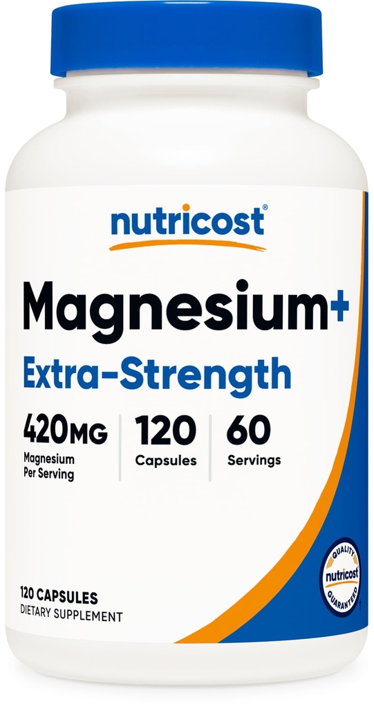 Nutricost Magnesium + Extra Strength 420mg, 120 kapsler - 60 Servere. Magnesiumoxid og glycinat - ikke-GMO, Gluten Free, Vegansk Friendly