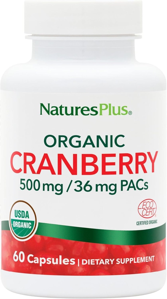 NaturePlus Organic Cranberry 500 mg - 60 kapsler - Hjælper med at fremme sund urinarisk Tract - USDA Certified Organic, Vegan, Gluten Free, Non- GMO - 30 Servere