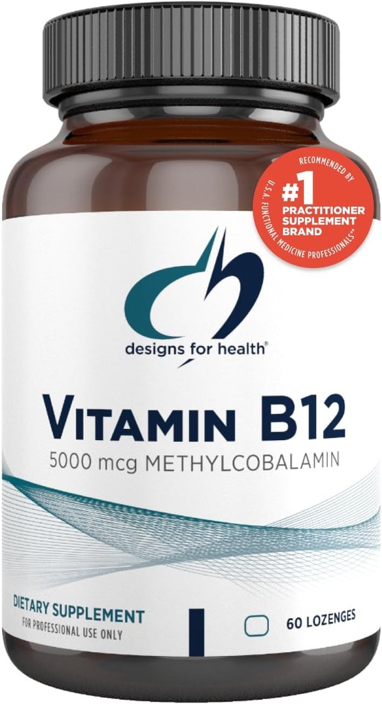 Design til sundhed Vitamin B12 Lozenges - B12 Vitamin 5000 mcg Methylcobalamin - Vitamin B12 Kosttilskud - Vegan + Ikke GMO, Natural Berry Flavor (60 Quick Opløs Lozenges)