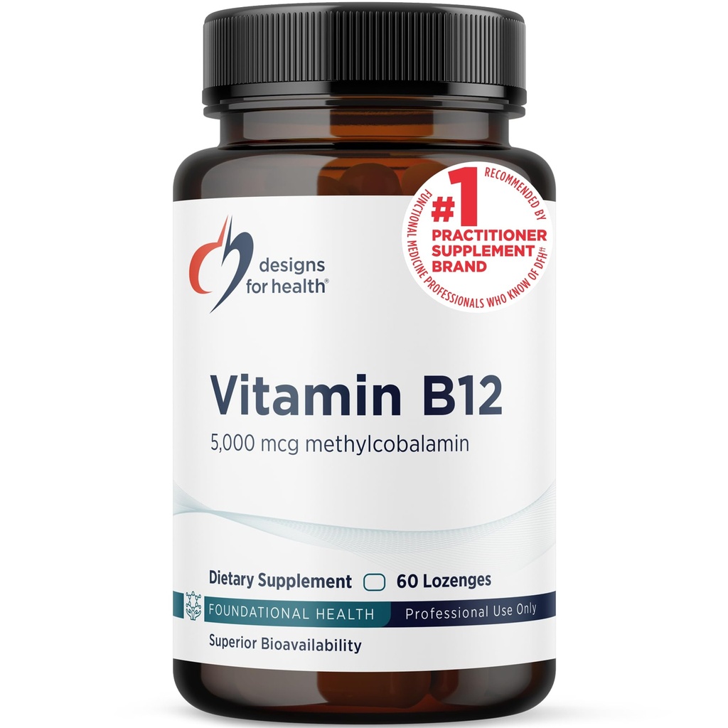 Design til sundhed Vitamin B12 Lozenges - B12 Vitamin 5000 mcg Methylcobalamin - Vitamin B12 Kosttilskud - Vegan + Ikke GMO, Natural Berry Flavor (60 Quick Opløs Lozenges)