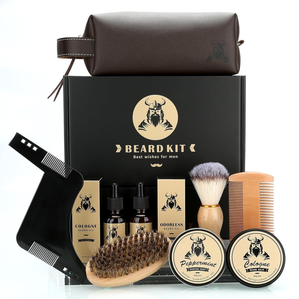 Beard Care Kit Gaver til mænd, 9 Pcs Beard Grooming Kit, Beard Club Kit er en unik Men 's Gaver til far Mand Kæreste, Faderens Dag Fødselsdag Bryllup Julegave Idéer til ham Boss