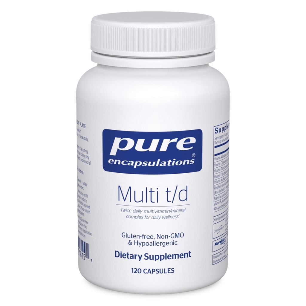Ren indkapsling Multi T / D - Multivitamin & Mineral supplement - for daglig wellness, kardiovaskulær & immunforsvar * - Rig i vitaminer og mineraler - Gluten Free & Vegetarian - 120 kapsler