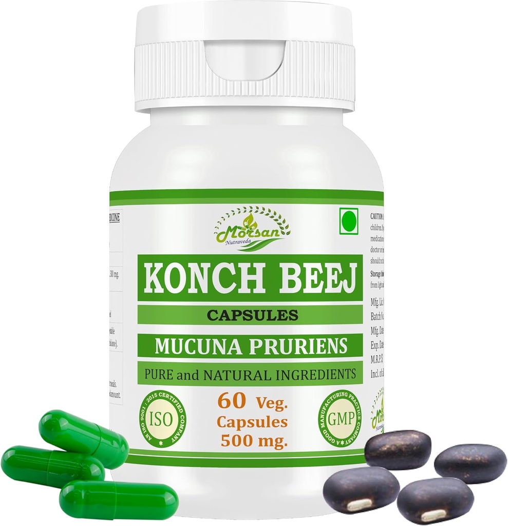 Kaunch MUCUNA PRURIENS Konch Beej, Kaunch Beej Extract Kapsler 124; Højeste potens, 100% Herbal Product