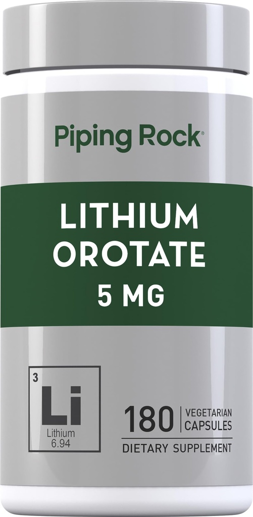 Piping Rock Lithium Orotation Supplement: 124; 5mg; 124; 180 Kapsler: 124; Non- GMO, Gluten Free