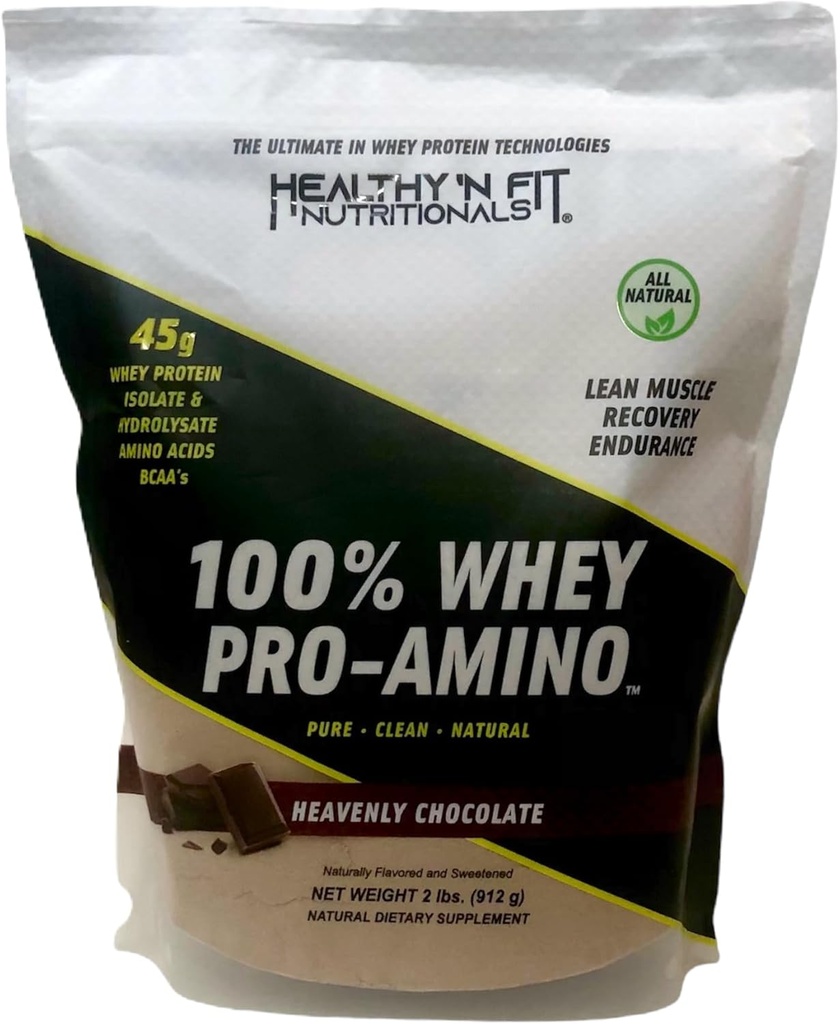 Healthy ‘N Fit 100% WHEY PRO-AMINO v2.0-Chocolate (2lb): 100% Whey Protein PLUS Peptides From America’s #1 Brand in Supplements, Technology and Purity.