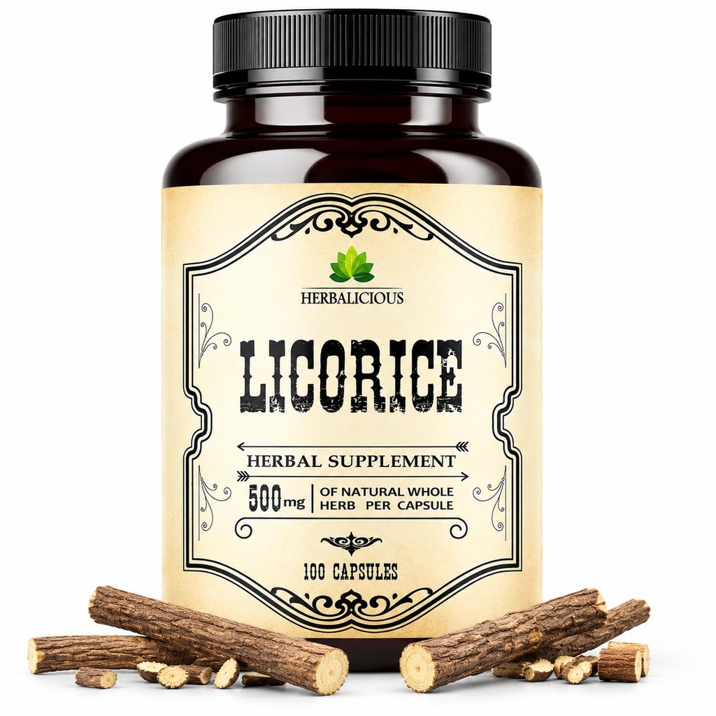 Lakrids Root 100 Kapsler - Pure Organic Glycyrrhiza Glabra - Urtetilskud til fordøjelseskomfort & Samlet wellness - Non-GMO & Additive- Free