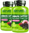 NATURELO immunforsvar C-vitamin, hyldebær, zink, Echinacea Naturlig Immunitet Boost w / Antioxidant, urte- og mineralforsvar - 60 Veganske kapsler (pakke med 2)