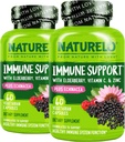 NATURELO immunforsvar C-vitamin, hyldebær, zink, Echinacea Naturlig Immunitet Boost w / Antioxidant, urte- og mineralforsvar - 60 Veganske kapsler (pakke med 2)