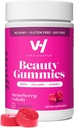 VitaHustle Beauty Gummies, 2500 mcg Biotin, 100 mg Collagen, C-vitamin, B- Complex, Stærk Hår, Hudnegle, Lavsukker, Ikke GMO, Jordbær Colada, 50 Greve