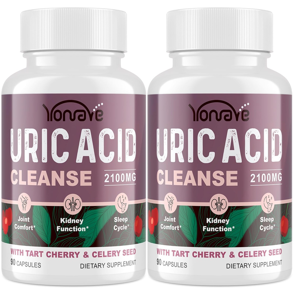 Ursyre Cleanse & Detox med Tart Cherry, Selleri frø ursyre supplement - Ursyre Niveauer, Fælles, Nyre og søvn - 90 Veggie Kapsler