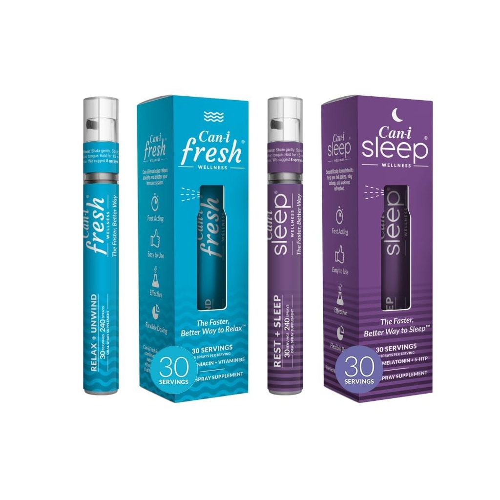 Can- - Wellness Natural Sleep Aid and Calming Vitamin Spray Bundle - Vegan Supplement med Melatonin, GABA, 5- HTP & L- Theanine - Fast- Actioning Oral Spray for Sund Stress Management og Mood Support