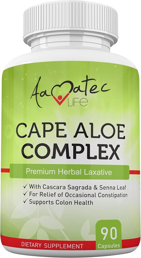Aamorc Life Cape Aloe Herbal Laxative Complex for Forstoppelse Relief, sund tarmbevægelse, fordøjelsesbesvær & kolon sundhed med Cascara Sagrada og Senna Leaf supplement til mænd og kvinder 90 Kapsler