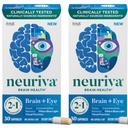 NEURIVA Brain + Eye supplement til hukommelse, fokus og koncentration med klinisk testet Lutein og Zeaxanthin, Vitamin A C & E + Zink til øje sundhed & Filter Blue Light 30 Count Capsules (2 Pack)