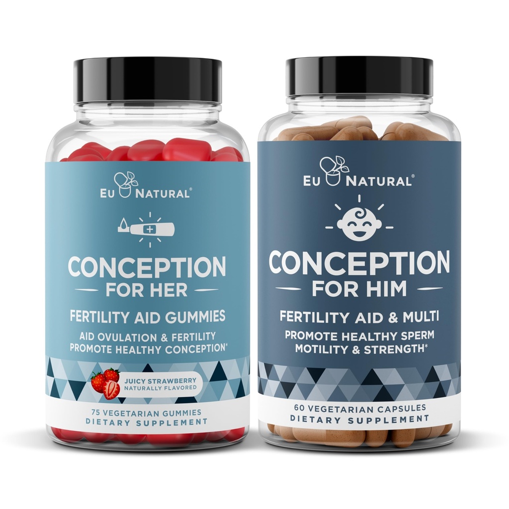 Europa Natural Conception for ham Kapsler og Conception for hendes Gummies Bundle - Fertilitet Kosttilskud til mænd og kvinder - 60 Ct Kapsler & 75 Ct Gummies