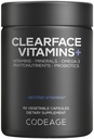 Kodeage Clearface Pantothensyre, Niacin Supplement, Vitamin A, C, D3, E, Probiotika, Zink, Riboflavin, Thiamin, L- Lysin HCL & Omega-3, Niacinamid, Skin Botanisk Blend - Non- GMO - 90 Kapsler
