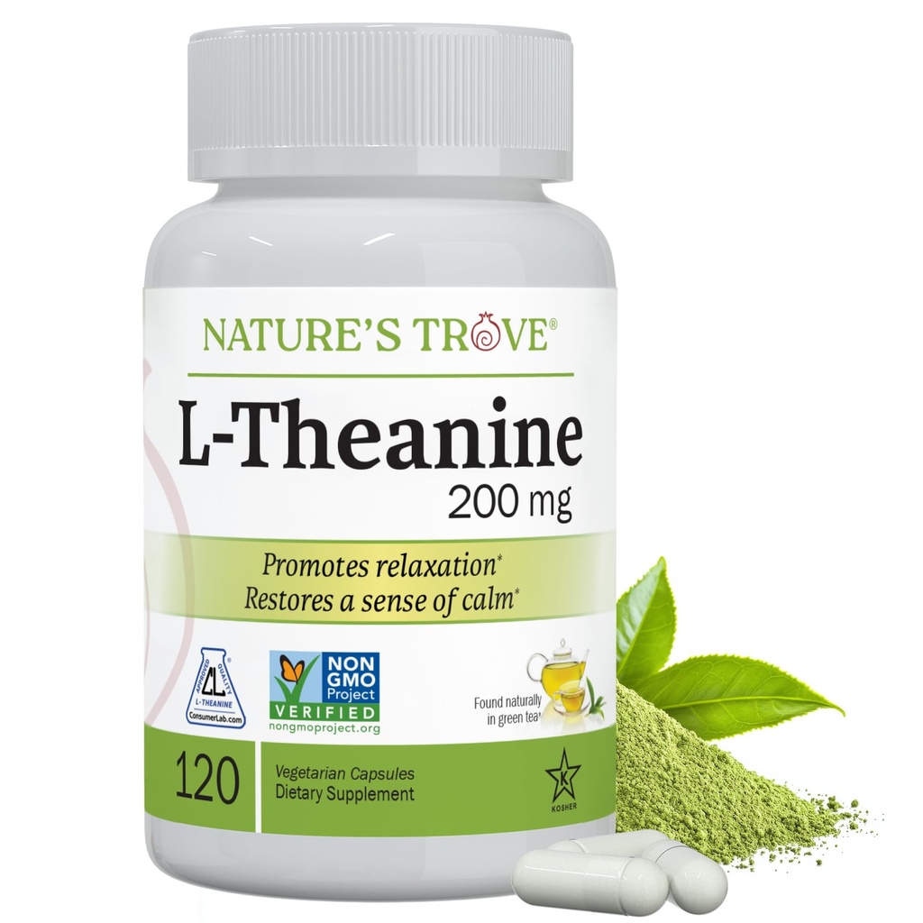 L-Theanine 200mg by Nature 's Trove - 120 Vegetariske Kapsler